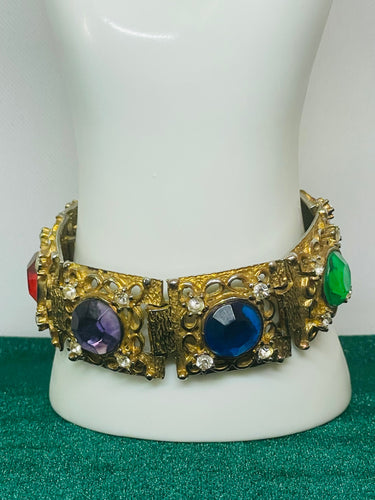 Square Link Rainbow Rhinestone Bracelet